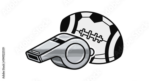 Whistle and Soccer Ball Illustration.