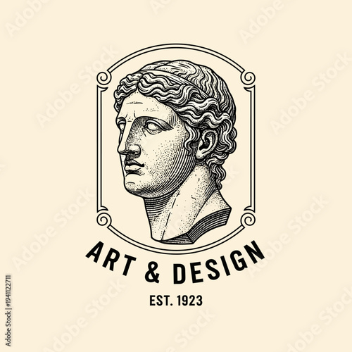 Art and Design Vintage Logo Featuring an Ancient Female Bust Illustration