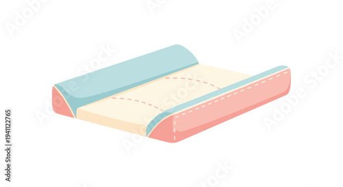 Colorful baby changing mat with pastel pink and blue edges, isolated on a clean white background, showcasing a soft and practical design