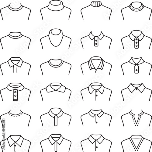 types of t shirt necklines flat sketch vector illustration technical cad drawing template