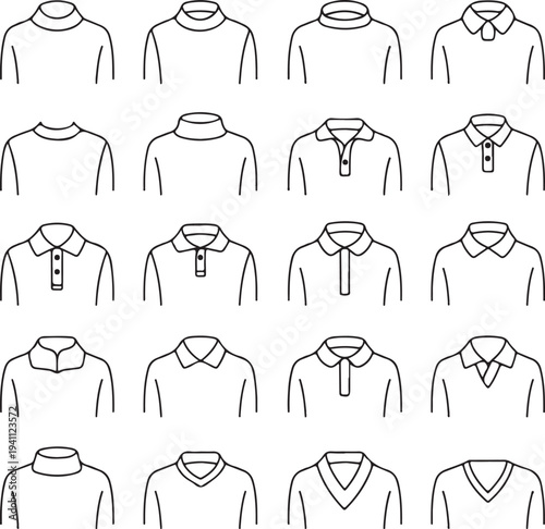 types of t shirt necklines flat sketch vector illustration technical cad drawing template