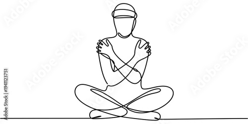 Minimal one line drawing woman meditating self care mindfulness concept