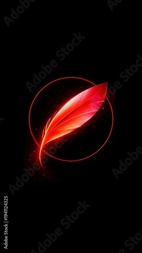 Glowing Red Feather on Dark Background

