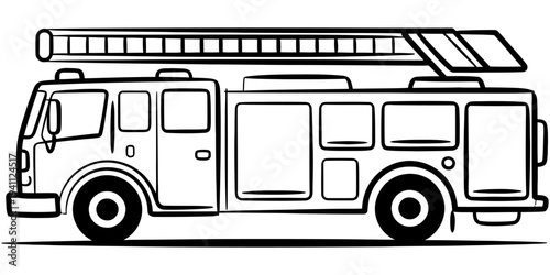 Minimal one line drawing fire truck emergency rescue vehicle concept