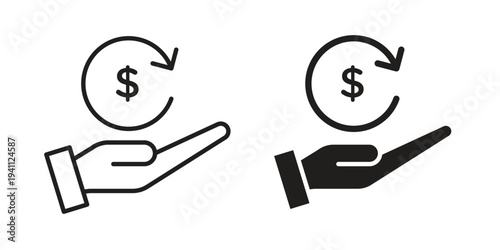 Refund icon, line pictogram on white.