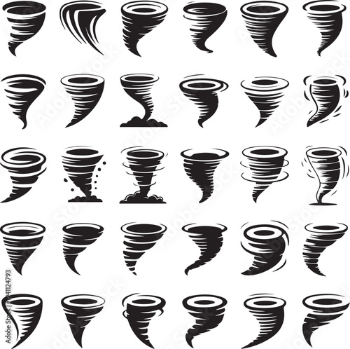  silhouettes  typhoon, hurricane, tornado symbol vector illustration