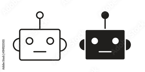 Robot icon, line pictogram on white.