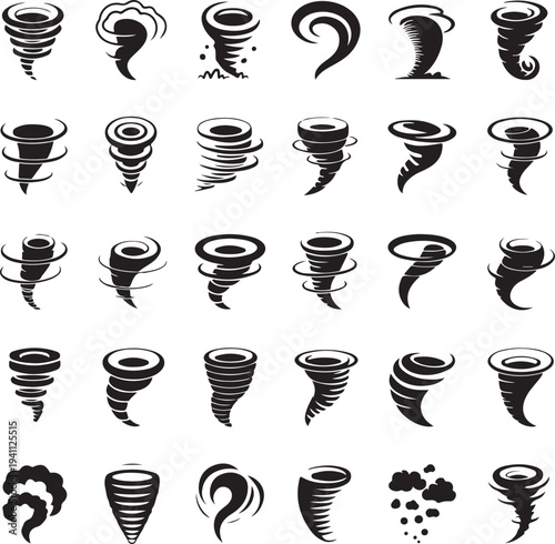  silhouettes  typhoon, hurricane, tornado symbol vector illustration