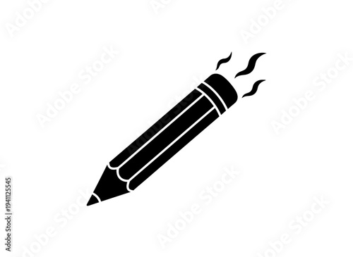 Stylized pencil launching with smoke trails on transparent background silhouette