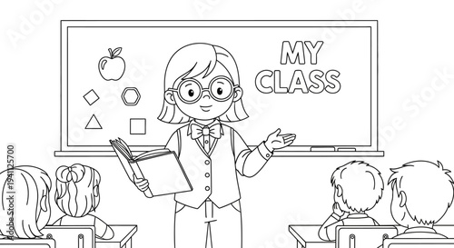 Teacher standing in front of students.