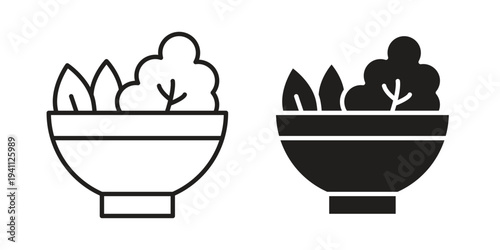 Salad icon, line pictogram on white.