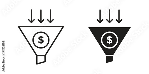 Sales funnel icon, line pictogram on white.