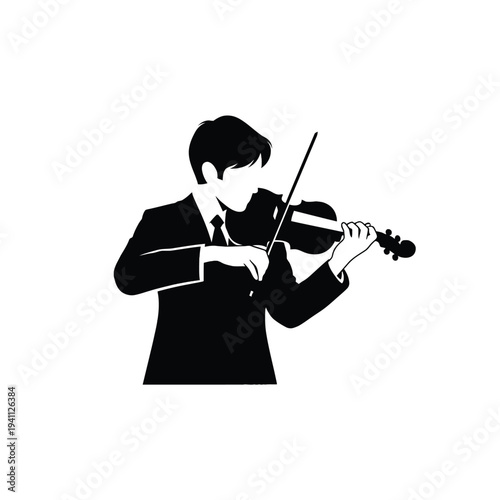 Man in Suit Playing Violin Silhouette Illustration on White Background