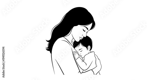 A tender moment between mother and child on transparent background silhouette