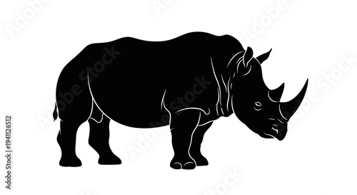 Black Rhinoceros Silhouette Standing.