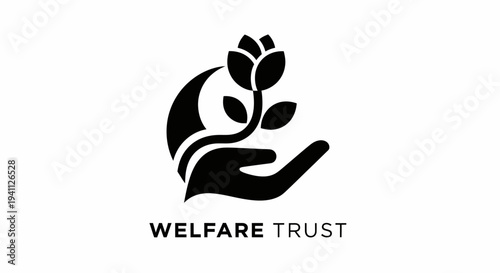 Charity support logo concept vector illustration featuring stylized hand holding a blooming flower symbolizing care trust growth and social responsibility suitable for nonprofit organizations communit