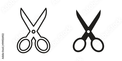 Scissors icon, line pictogram on white.