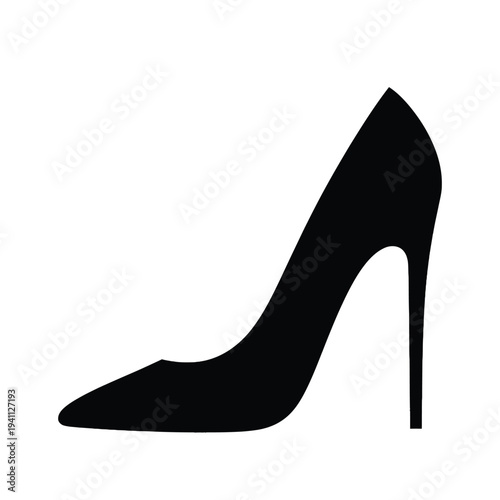 Black High Heel Shoe Silhouette on White Background Elegant Fashion