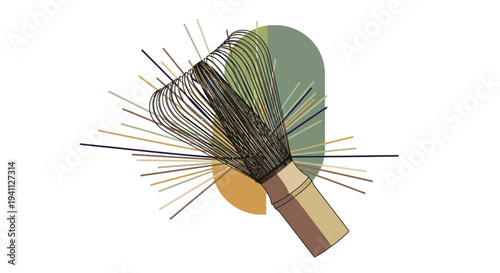 Chasen Whisk and Abstract Shapes - Matcha Tea Ceremony Concept