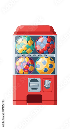 Vintage Gumball Machine Filled with Colorful Candies and Toys