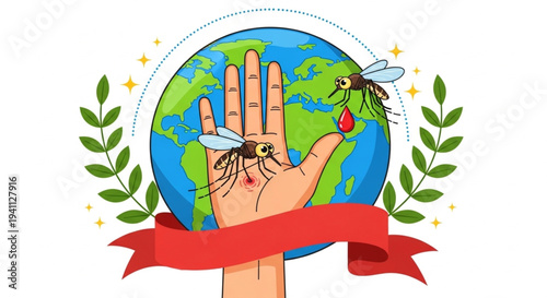 World Malaria Day Protecting Global Health An impactful illustration highlighting the worldwide fight against mosquito-borne diseases and the urgent importance of prevention and awareness