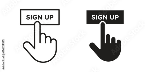 Sign up icon, line pictogram on white.