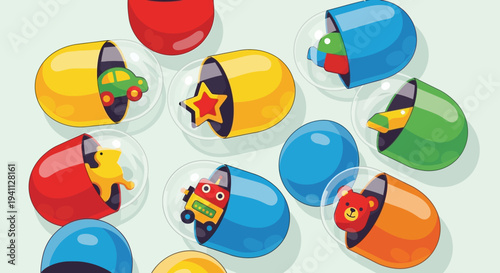 Colorful Surprise Capsules with Tiny Toys Inside - Fun Playtime Concept