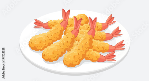 Crispy Golden Fried Shrimp Tempura on a White Plate - Delicious Seafood Appetizer