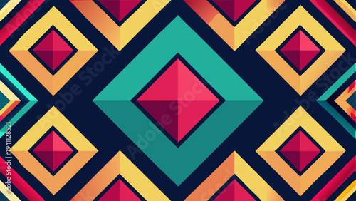 Abstract geometric pattern of colorful squares and diamonds