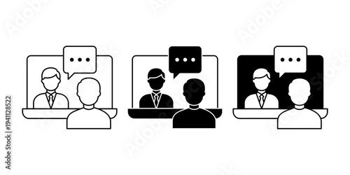 Virtual Interview Line And Solid Black Icon Showing Candidate And Recruiter Online Meeting