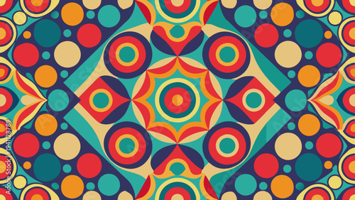 Vibrant geometric pattern featuring retro circles and shapes
