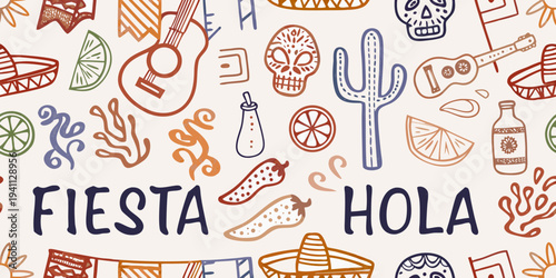 Colorful day of the dead and fiesta themed seamless pattern