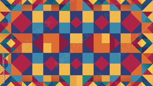 Abstract geometric pattern featuring squares, triangles, and diamond shapes