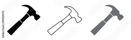 Hammer Icon – Construction Repair Tool Symbol. Vector icon set featuring crossed hammer and wrench tools in solid black silhouette  , home renovation, and industrial maintenance.