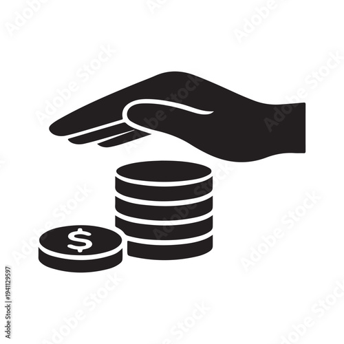 hand and coins silhouette icon on white background