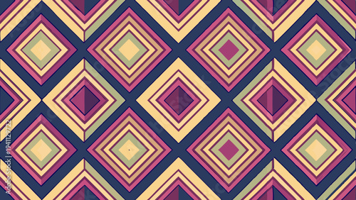 Geometric rhombus pattern in shades of purple, yellow, and green