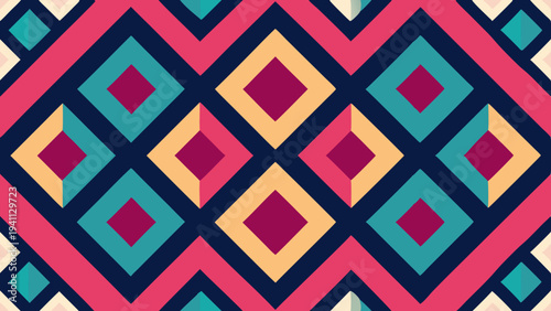Abstract geometric pattern with colorful squares and diamond shapes