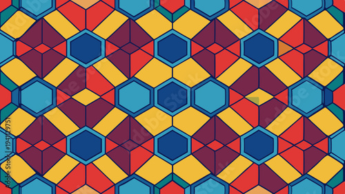 Geometric hexagon pattern in primary colors for modern design