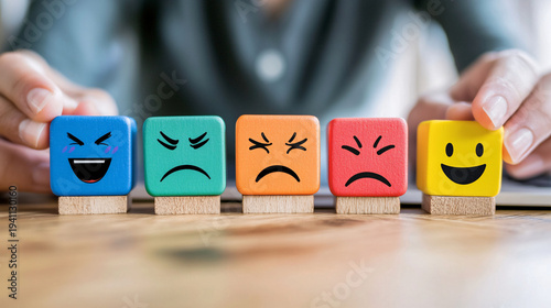 Colorful emotion blocks showing various facial expressions