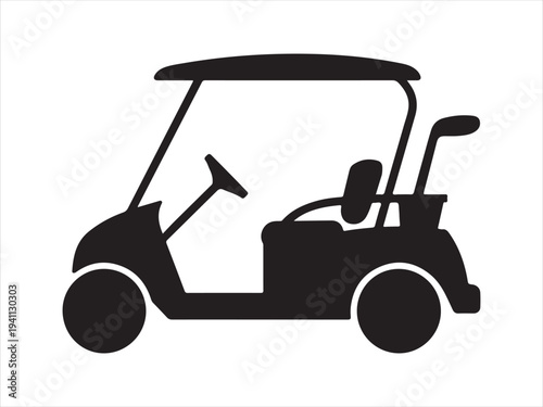 A golf silhouette vector, Black and white silhouette of a golf cart, A simple black silhouette of a golf cart with clubs vector illustration