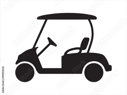 A golf silhouette vector, Black and white silhouette of a golf cart, A simple black silhouette of a golf cart with clubs vector illustration