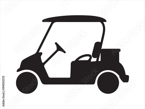 A golf silhouette vector, Black and white silhouette of a golf cart, A simple black silhouette of a golf cart with clubs vector illustration