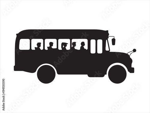 Passenger bus silhouette for public transportation and city travel side view vector illustration 