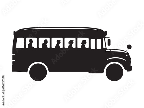 Passenger bus silhouette for public transportation and city travel side view vector illustration 