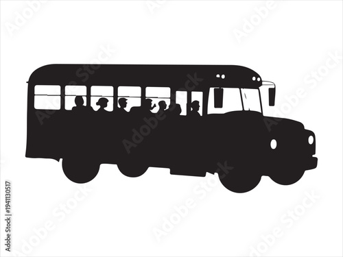 Vintage passenger bus silhouette for public transportation and city travel side view. vector illustration 