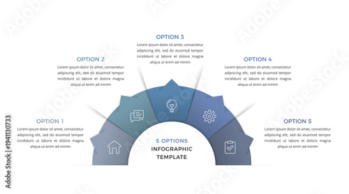 Semi circular infographic with five connected segments