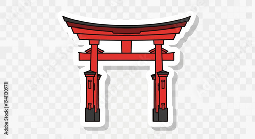 Red Torii Gate Icon, Traditional Japanese Shrine Entrance, Travel Landmark