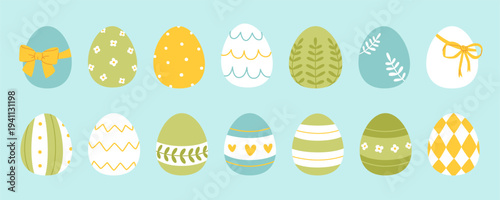 Easter painted eggs set. Vector easter eggs collection. Decorated easter eggs bundle.