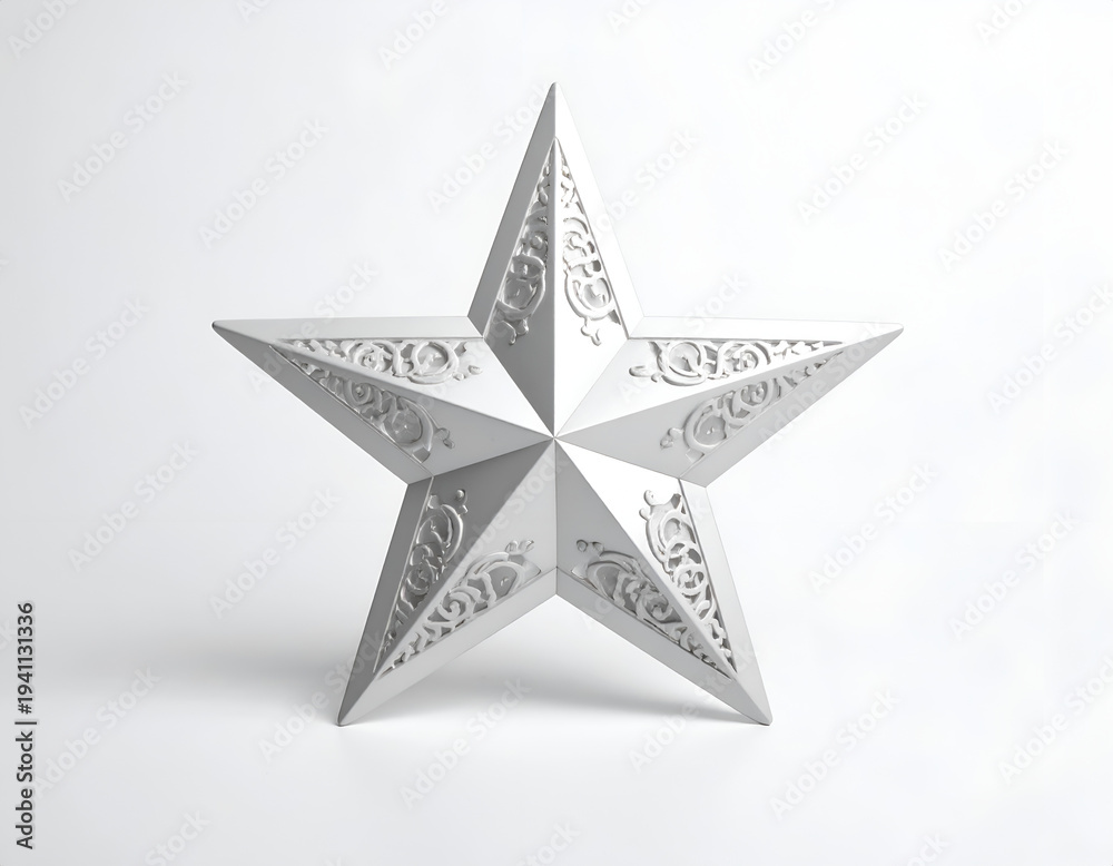 Obraz premium Ornate white star with intricate cutouts, isolated on white