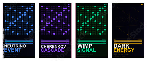 Dark Matter Magazine Cover, Particle Physics Design, Neutrino Observatory Editorial Template, Cherenkov Detector Poster Layout, WIMP Signal Aesthetic Print, Cosmic Ray Cover Design, Underground Detect